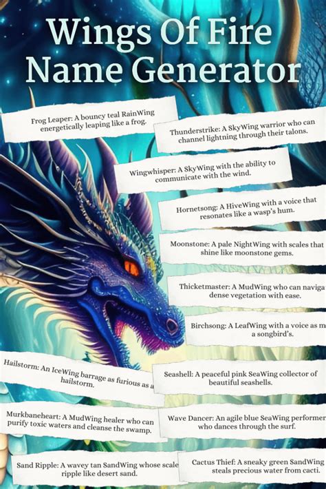 Wings of fire name generator. Things To Know About Wings of fire name generator. 